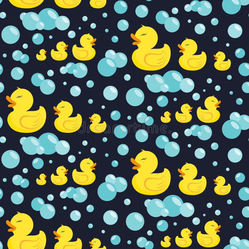 Rubber ducks in soap bubbles. Seamless pattern vector illustration