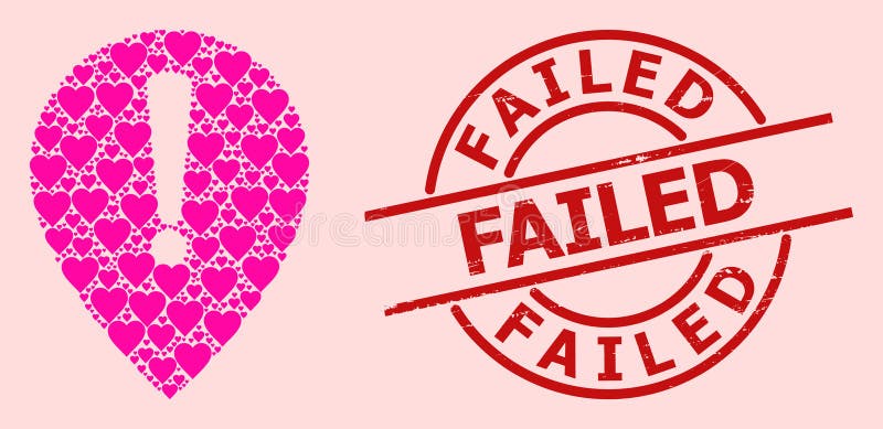 Scratched Failed Seal and Pink Valentine Notice Map Pointer Mosaic stock illustration