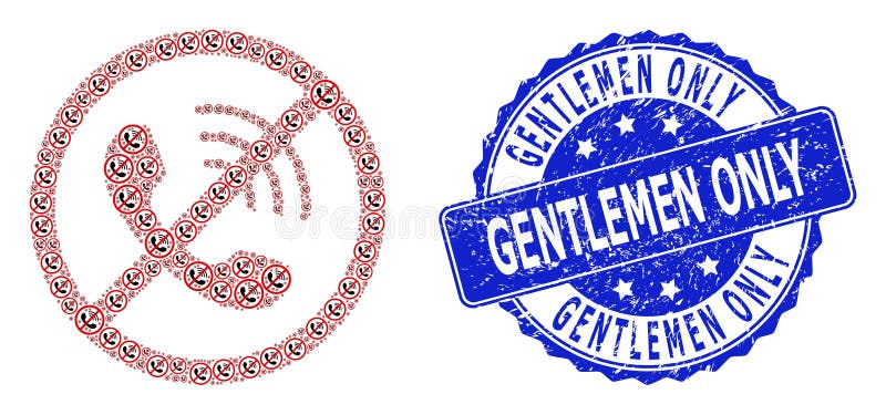 Rubber Gentlemen Only Round Seal Stamp and Fractal No Phone Calls Icon Collage vector illustration