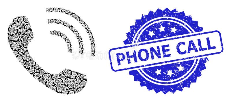 Rubber Phone Call Seal and Recursion Phone Call Icon Mosaic vector illustration