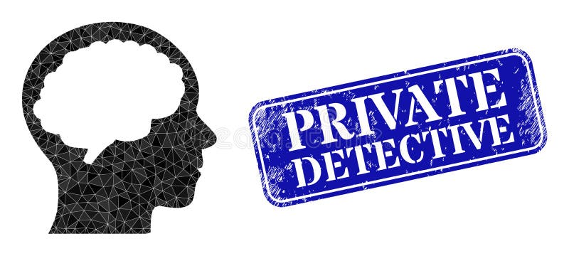 Rubber Private Detective Badge and Head Brain Lowpoly Icon royalty free illustration