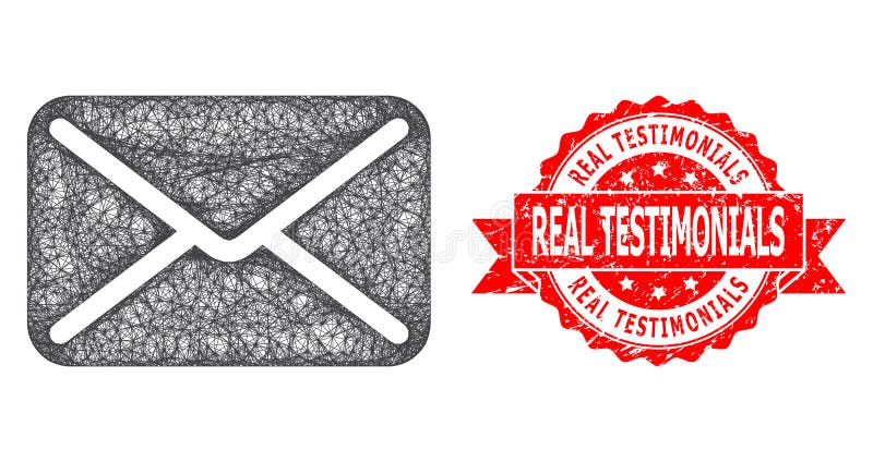 Rubber Real Testimonials Seal and Network Letter Icon stock illustration