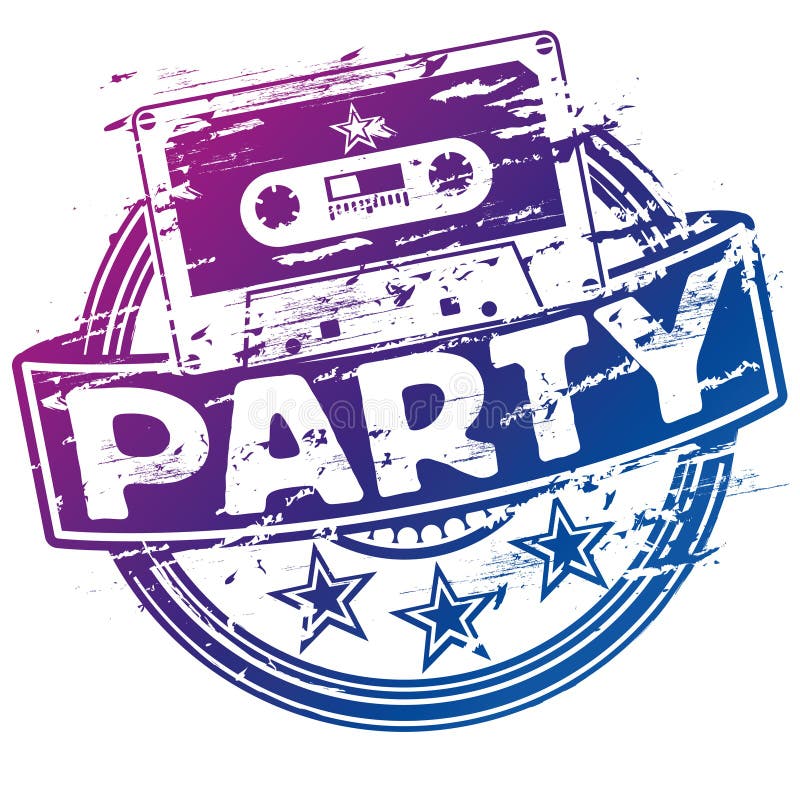 Rubber stamp music cassette and party vector illustration Rubber stamp music cassette and party vector illustration