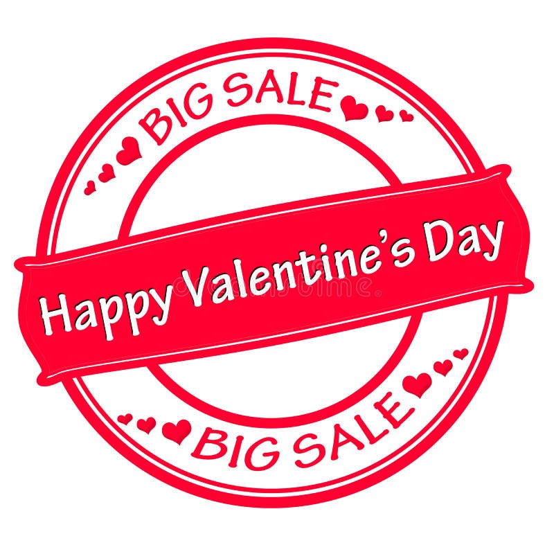 Rubber stamp with text happy Valentine day big sale inside, illustration