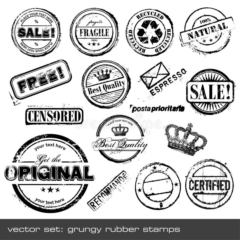 Collection Of Grungy Rubber Stamps Vintage Design Stock