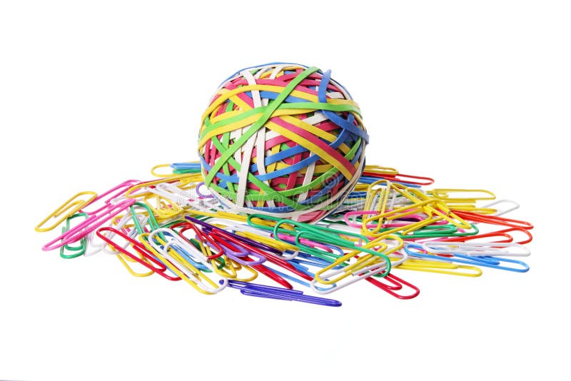 Rubberband Ball and Paper Clips Stock Image Image of rubber