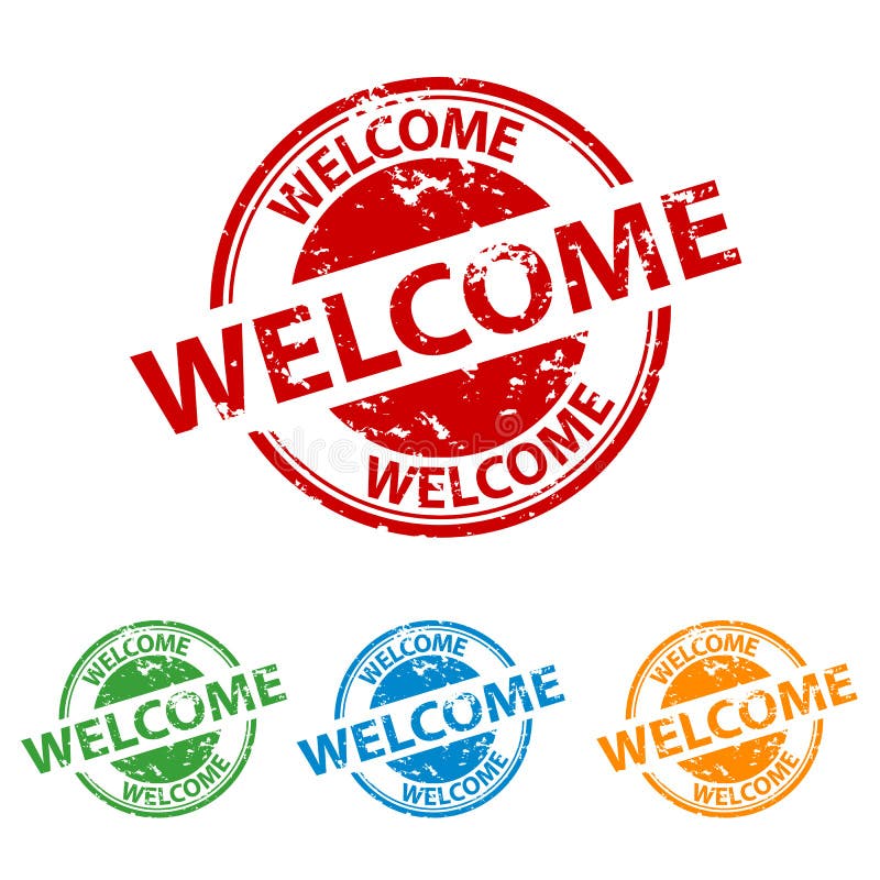 Rubberzegelverbinding - onthaal - kleurrijke vectorreeks stock illustratie