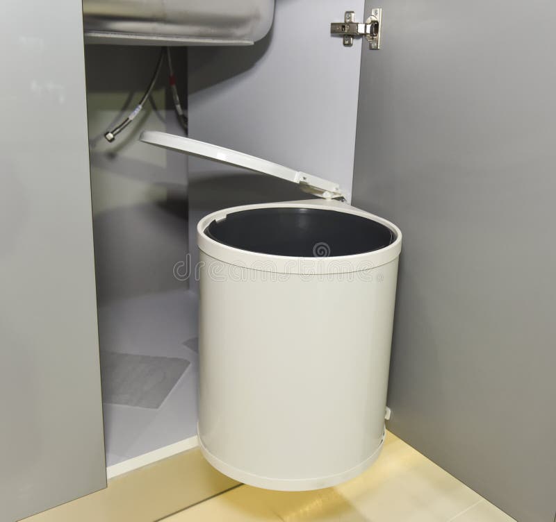 Rubbish Bin Hanging on Kitchen Cupboard Door Stock Photo Image of