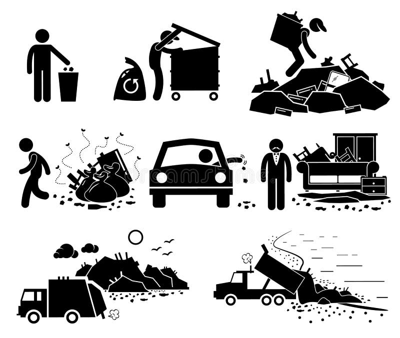 Rubbish Trash Garbage Waste Dump Site Cliparts Icons royalty free illustration