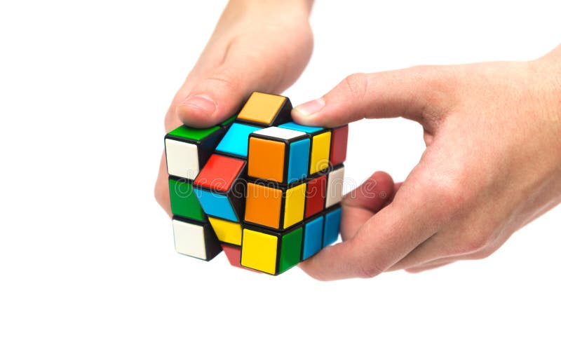 compleet Verlenen Makkelijk te gebeuren Rubik s cube in hand editorial photo. Image of funny - 84158461