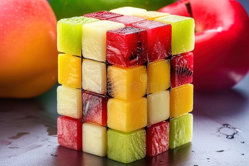 Rubik S Cube from Square Pieces of Fruit. Generative AI Stock Image