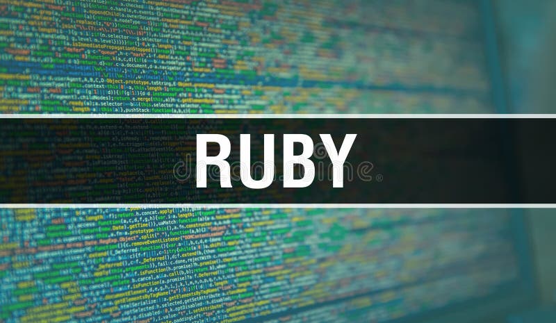 RUBY with Binary code digital technology background. Abstract background with program code and RUBY. Programming and coding technology background. RUBY with Program listing. Coding software development programming program code stock images, royalty-free photos and pictures