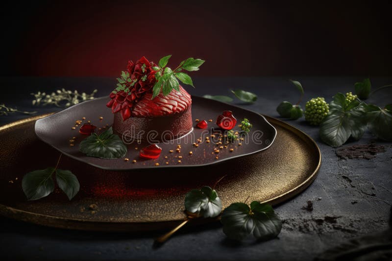 Ruby Red Food Presentation. AI Generated Stock Illustration
