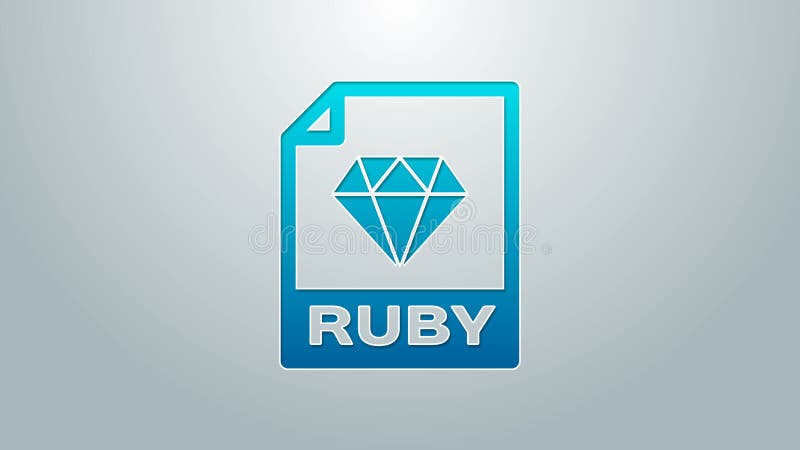 Έγγραφο αρχείου RUBY με μπλε γραμμή. Απομονωμένο εικονίδιο κουμπιού λήψης ruby σε γκρι φόντο. Σύμβολο αρχείου RUBY. Κίνηση βίντεο ελεύθερη απεικόνιση δικαιώματος