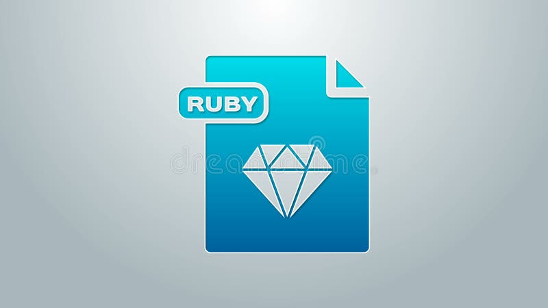 Έγγραφο αρχείου RUBY με μπλε γραμμή. Απομονωμένο εικονίδιο κουμπιού λήψης ruby σε γκρι φόντο. Σύμβολο αρχείου RUBY. Κίνηση βίντεο ελεύθερη απεικόνιση δικαιώματος