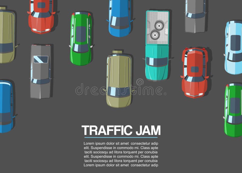 Ruchu drogowego dżemu i miastowego transportu wektoru ilustracja Drogowy odgórny widok z autostradami wiele różni pojazdy i samoc ilustracja wektor Ruchu drogowego dżemu i miastowego transportu wektoru ilustracja Drogowy odgórny widok z autostradami wiele różni pojazdy i samoc ilustracja wektor