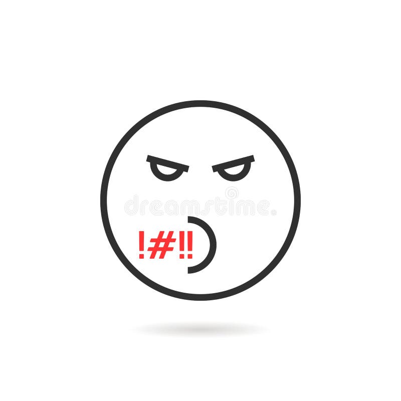 Vetor do Stock: Angry emoticon. Cute emoji swear. Obscene languague. Cursed,  bad word, swearing or vulgar word. Mad emoji. Illustration vector