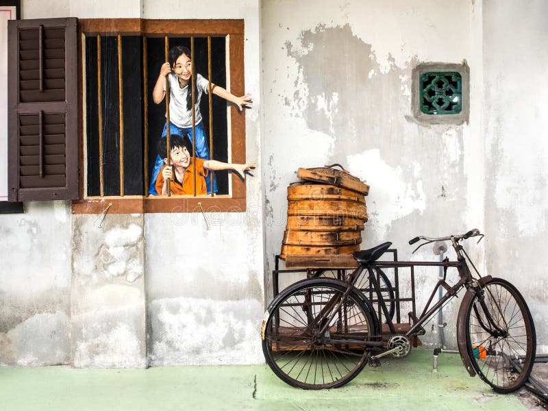 Rue Art Mural à Georgetown, Penang, Malaisie photos stock Rue Art Mural à Georgetown, Penang, Malaisie photos stock