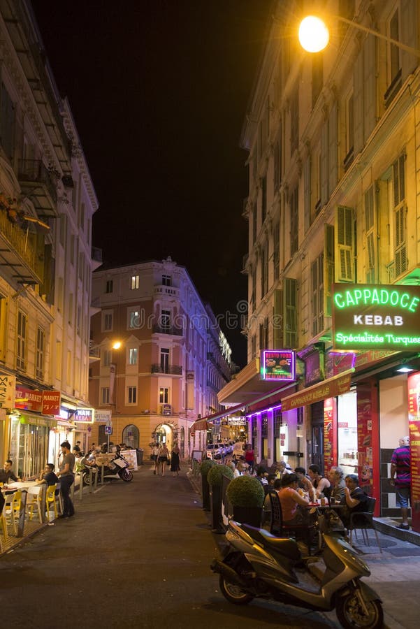 Rue de Belgique by night, Nice, France