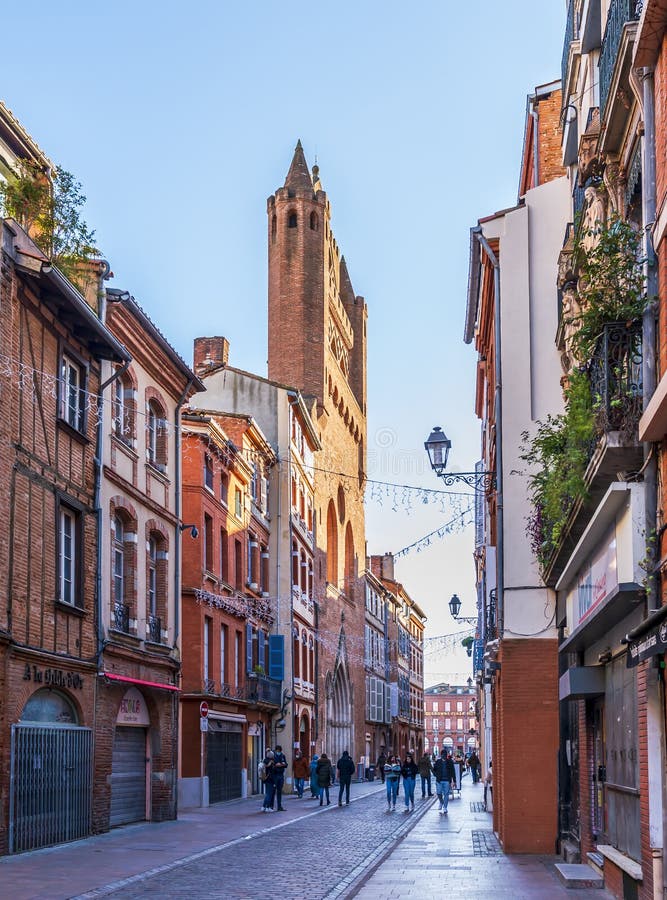 Rue Du Taur in the Historic Center of Toulouse, and the Bell Tower of ...