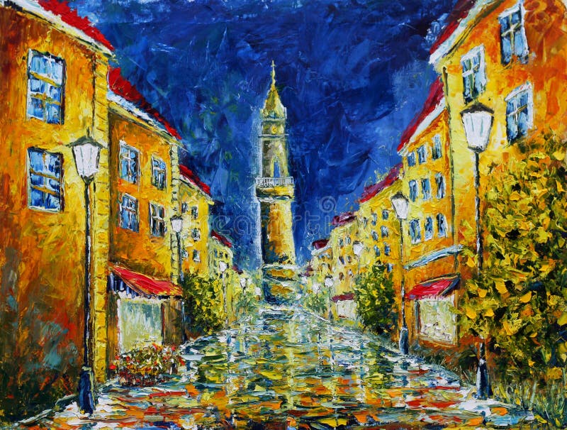 Rue Pluvieuse Isol e Originale De Nuit De Peinture L Rue Pluvieuse Isol e Originale De Nuit De Peinture L