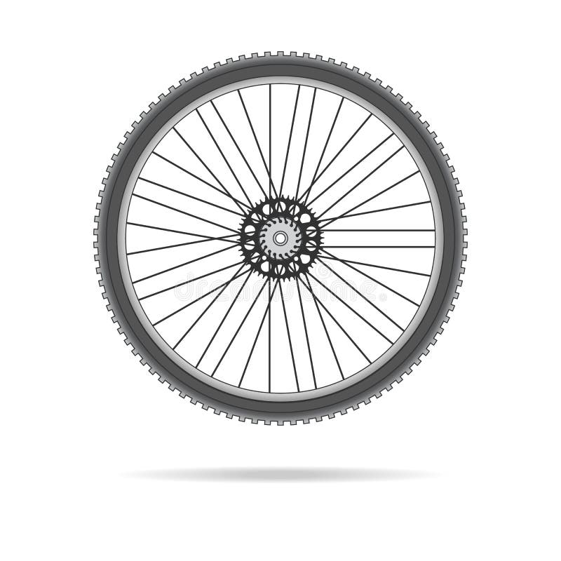 Rueda de bicicleta con el vector de cadena del anillo aislada. Rueda de bicicleta con colores blancos y negros del vector de cadena del anillo en el campo blanco