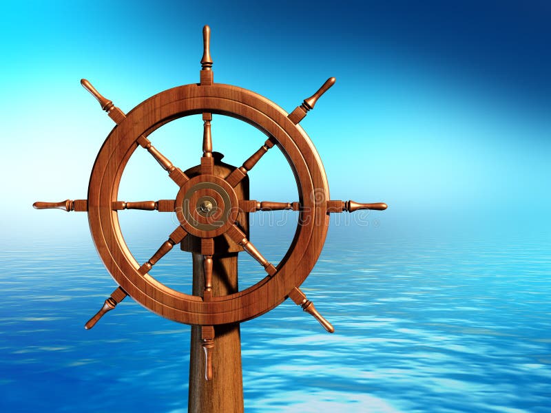 Ship wheel over a sea background. Digital illustration. Ship wheel over a sea background. Digital illustration