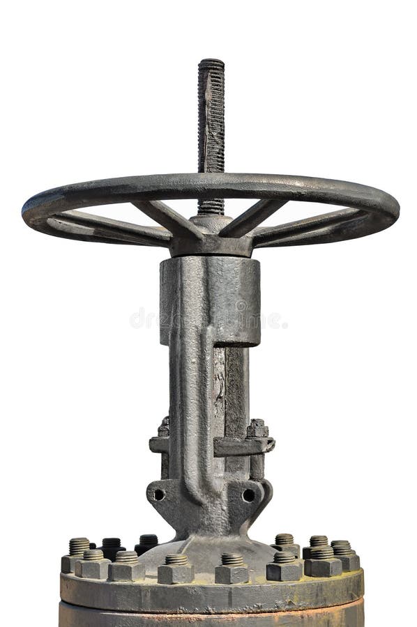 Rueda industrial de la válvula de gas, Rusty Stem, vieja macro resistida envejecida aislada del cierre del Grunge del moho, prime fotografía de archivo
