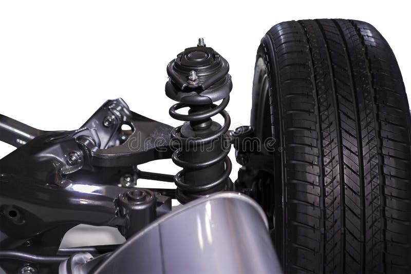 Wheel and shock absorber, isolated over white background. Wheel and shock absorber, isolated over white background