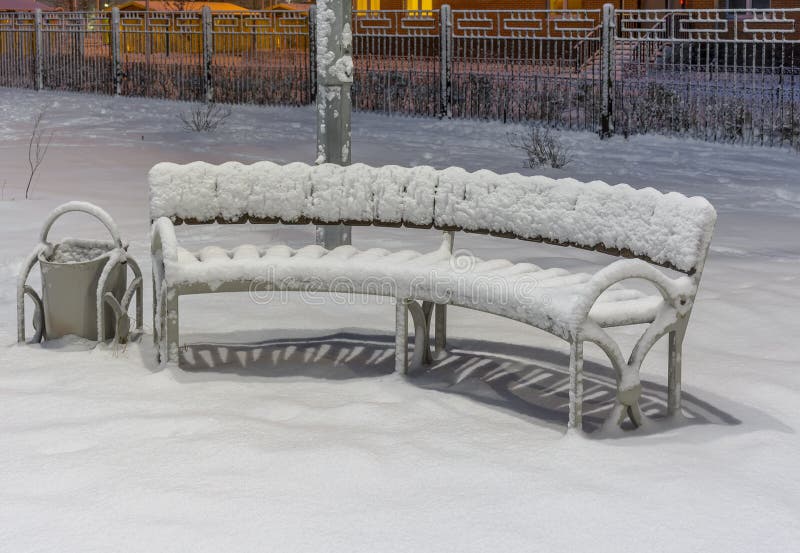 Rybatskoe; St. Petersburg. Russia. December 2; 2019. City streets and park after heavy snowfall at night. Rybatskoe; St. Petersburg. Russia. December 2; 2019. City streets and park after heavy snowfall at night