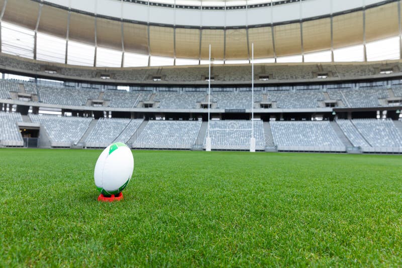 Rugby Ball on a Stand in a Stadium Stock Photo Image of stadium