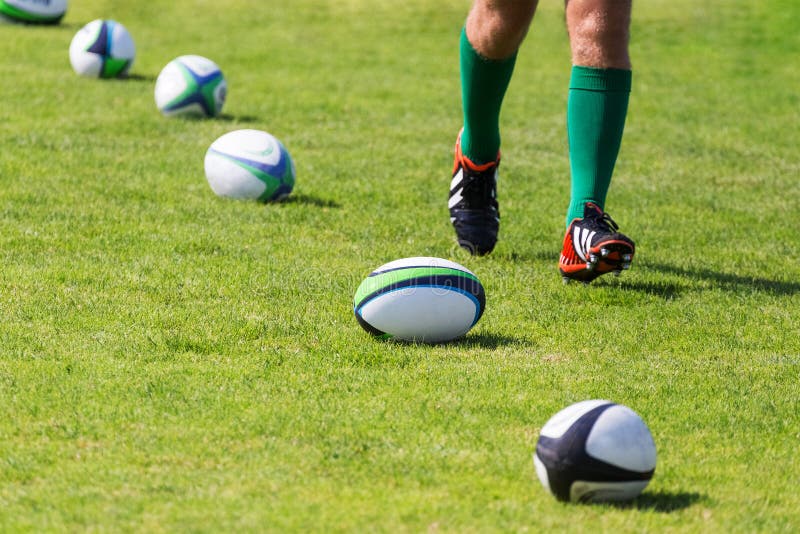 Rugby. Balls Lying on Pitch during Workout Editorial Photo Image of