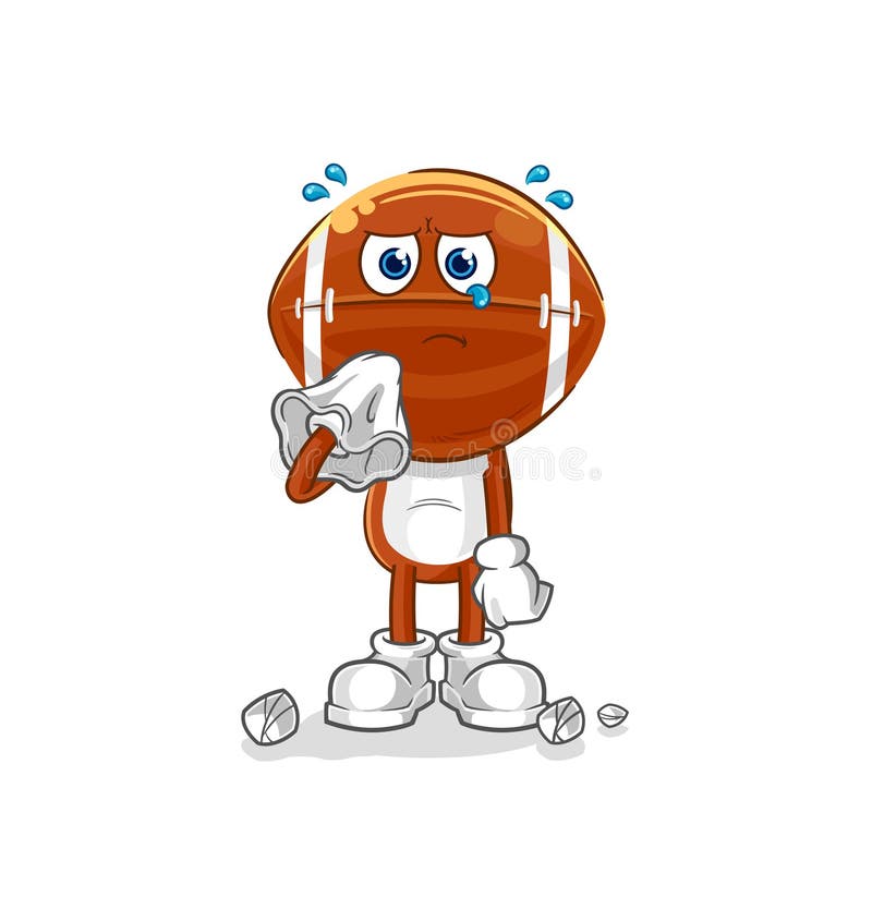 Rugby Head Cry with a Tissue. Cartoon Mascot Vector Stock Vector