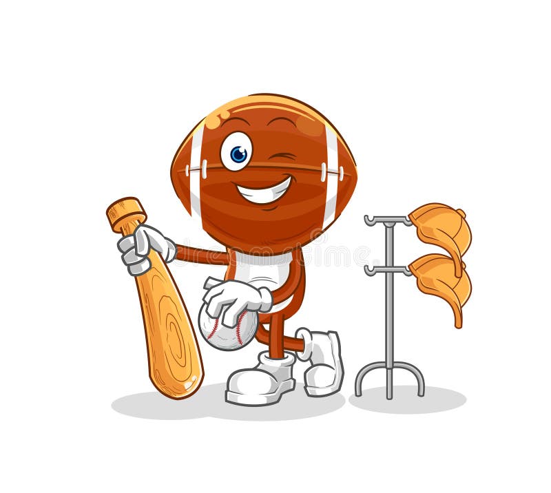 Rugby Head Playing Baseball Mascot. Cartoon Vector Stock Vector