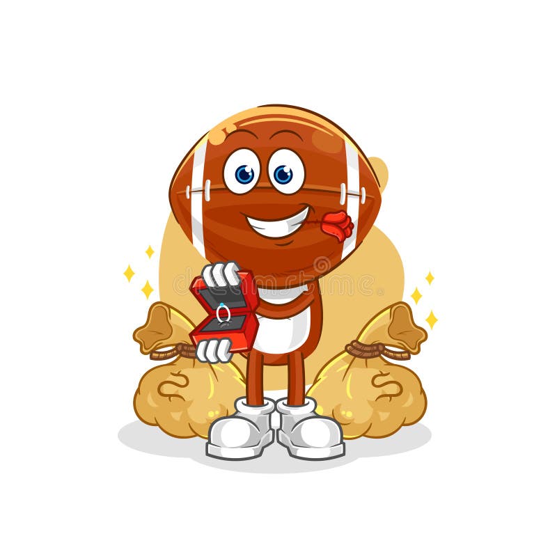 Rugby Head Propose with Ring. Cartoon Mascot Vector Stock Vector