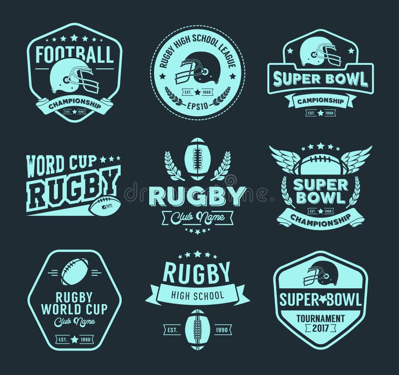 Rugby logo vector colorful set, Football badge logo template stock illustration Rugby logo vector colorful set, Football badge logo template stock illustration