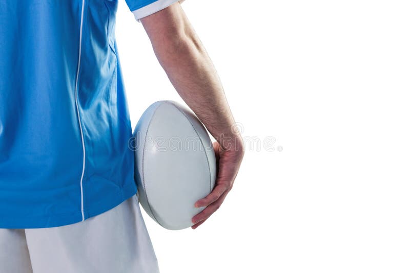 Rugby Player Holding a Rugby Ball Stock Image Image of studio, uniform 56486077