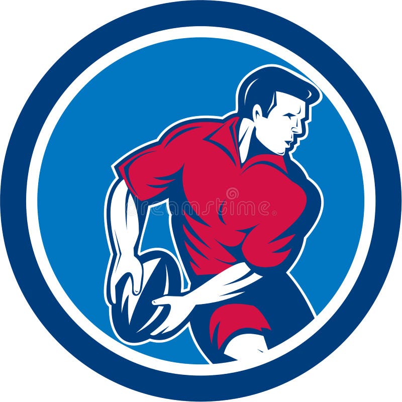 Rugby Player Passing Ball Circle Retro vector illustration Rugby Player Passing Ball Circle Retro vector illustration