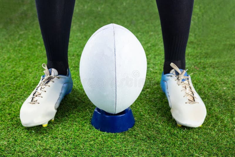 Rugby Player Ready To Make a Drop Kick Stock Photo Image of male