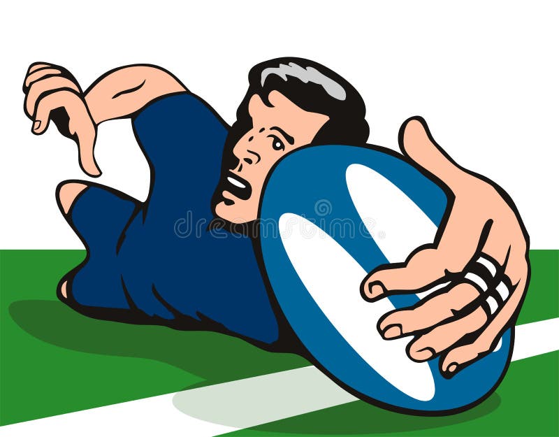 Rugby player scoring a try on