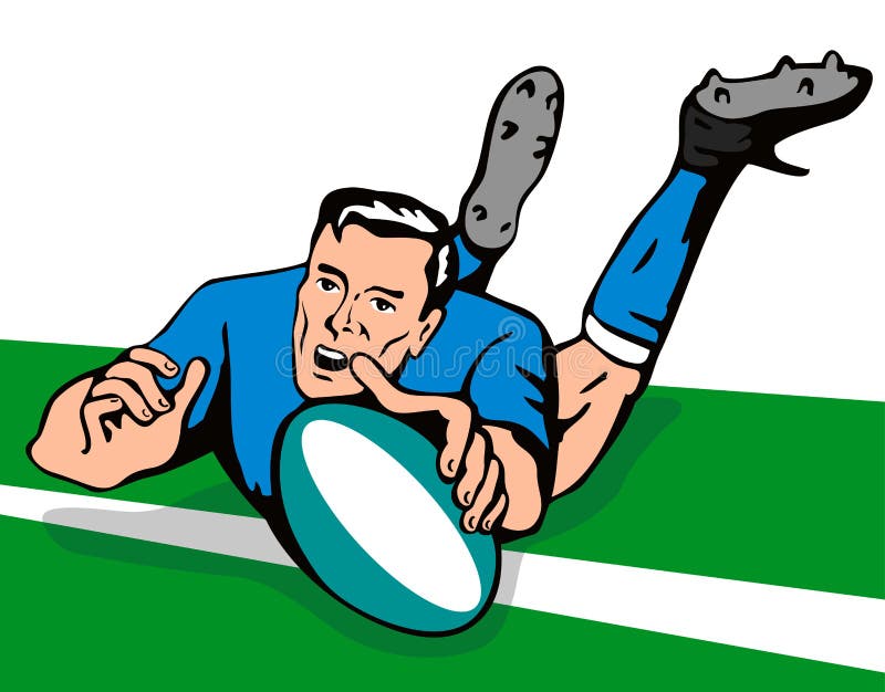 Rugby player scoring a try