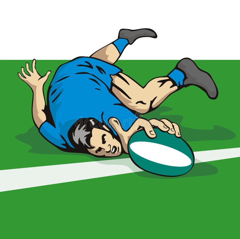 Rugby player scoring a try