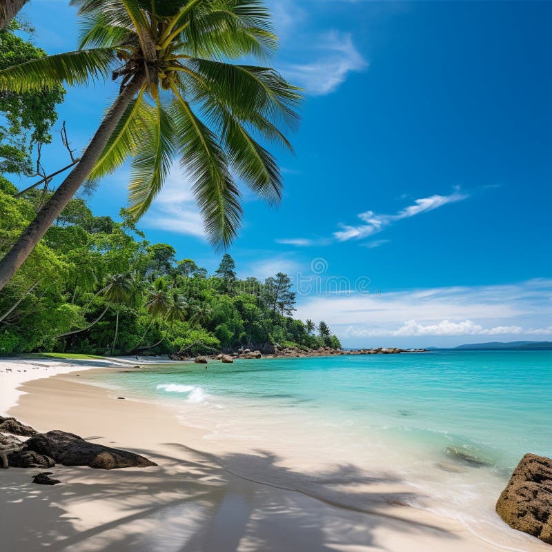 Ruhiger Strand mit Kalksteinfelsen und türkisfarbenem kristallklarem Wasser vektor abbildung