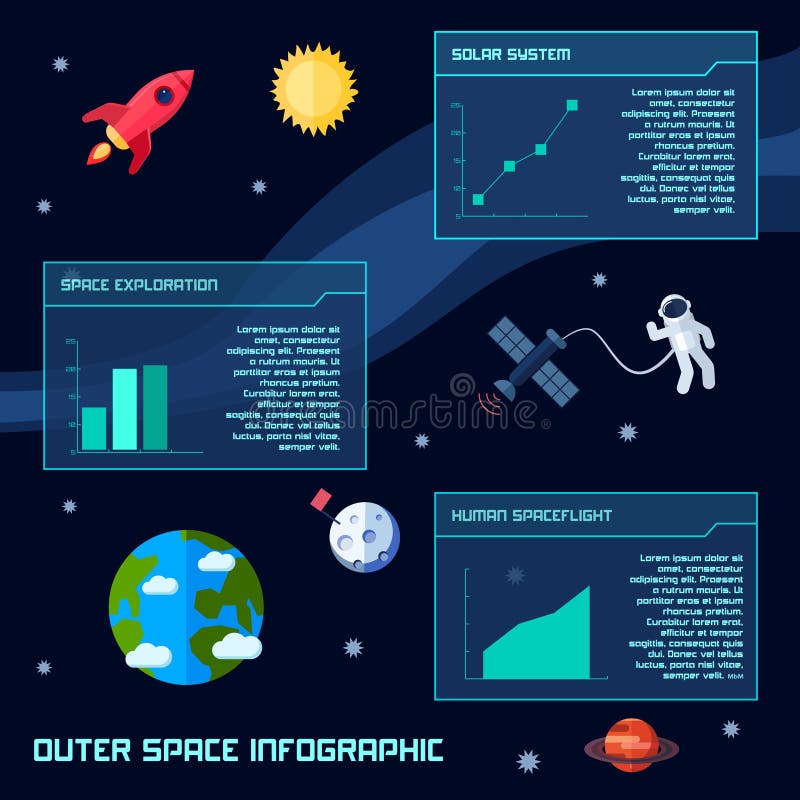 Space infographic set with astronomy galaxy observation symbols and charts vector illustration. Space infographic set with astronomy galaxy observation symbols and charts vector illustration