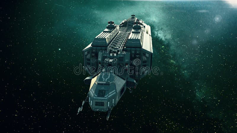 Ruimteschip in ruimte, ruimtevaartuig die door het heelal vliegen stock illustratie Ruimteschip in ruimte, ruimtevaartuig die door het heelal vliegen stock illustratie