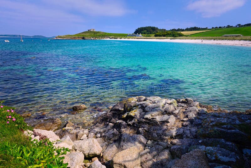 Ruin Beach and Old Blockhouse, Tresco, Isles of Scilly, Cornwall, UK