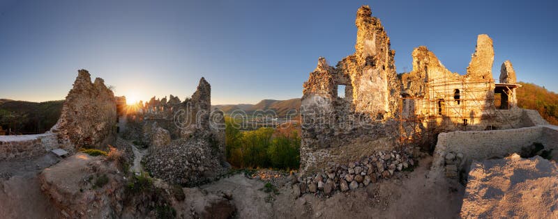 Ruin of castle Sasov sunset - Slovakia landmark landscape