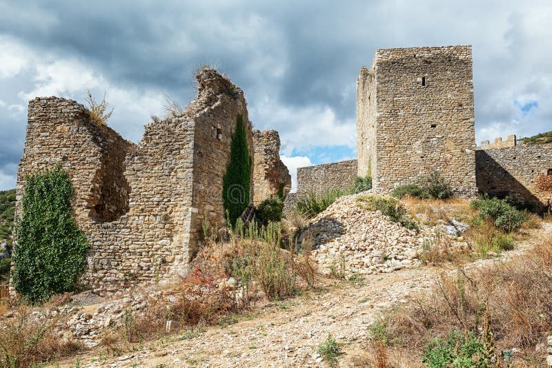 Ruin on the mountain top at the French village of Saint Montan