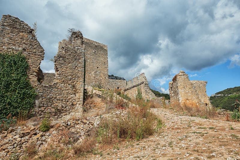 Ruin on the mountain top at the French village of Saint Montan