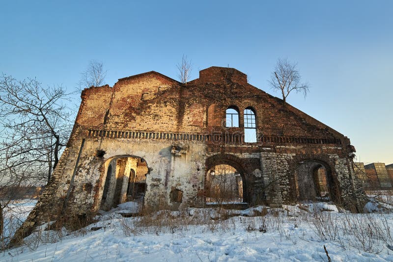 Ruin of an old residential building. Horrifying and ominous.